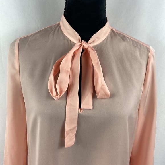 J. Crew Blush Pink Long Sleeve Tie Neck Blouse - Picture 3 of 9